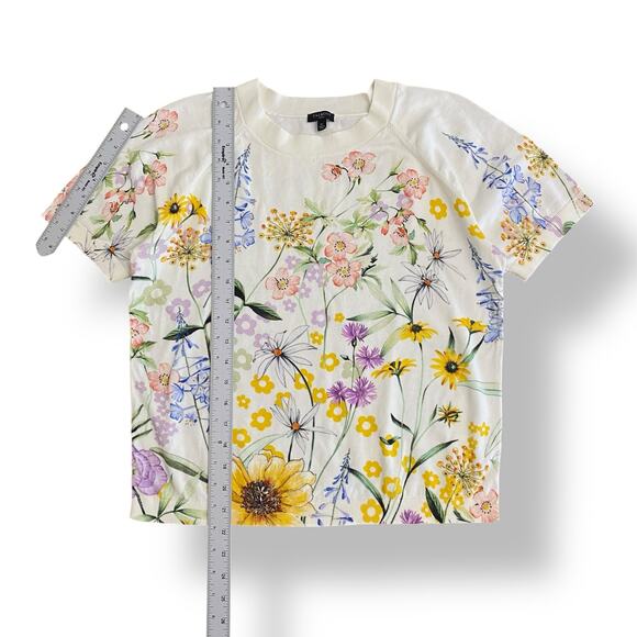 Talbots Cream Floral Print Short Sleeve Knit Sweater Size Large Petite Spring - Picture 4 of 7